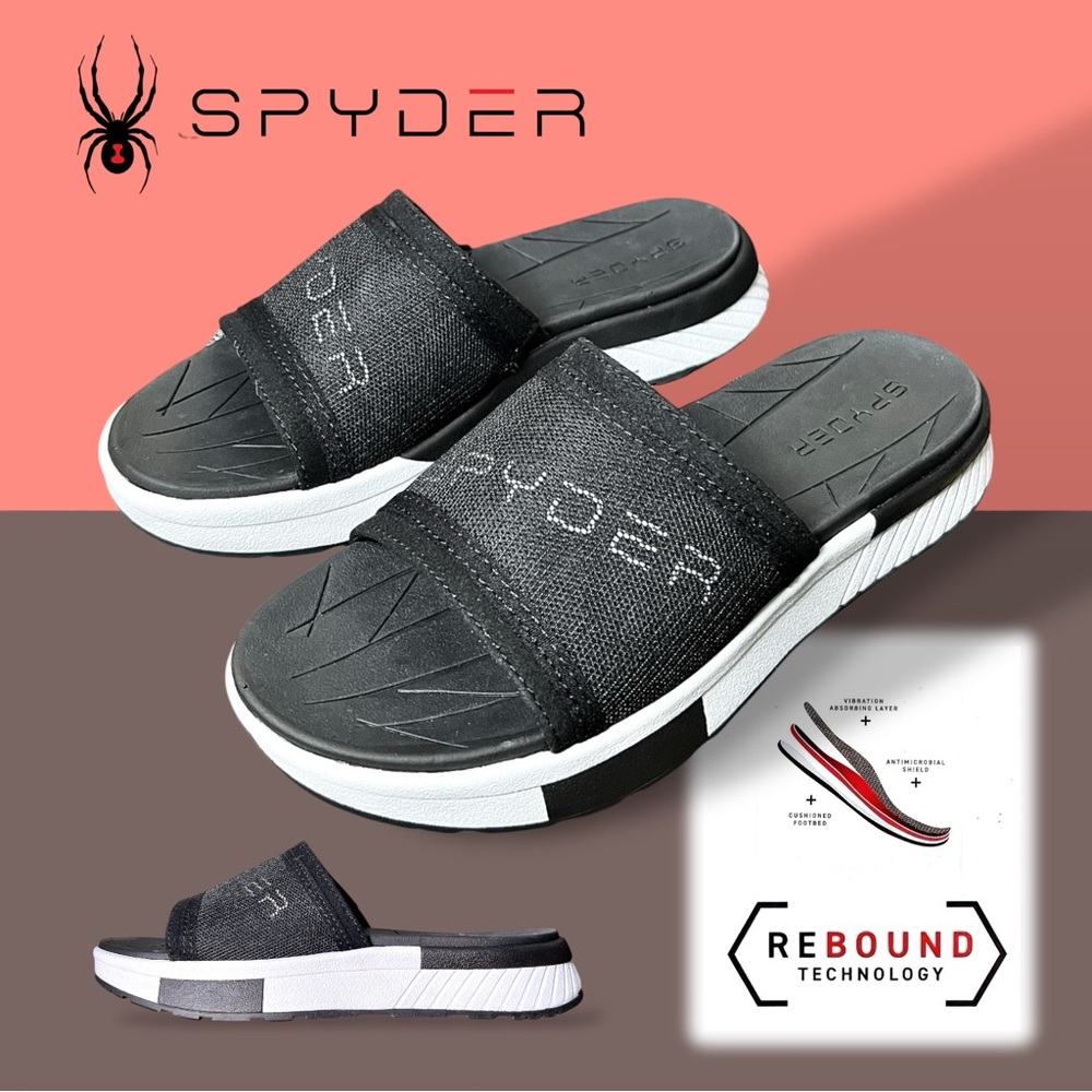 Spyder Women’s Peninsula Black White Rebound Technology Sandals Slides Sz 8
